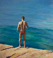 Nude Diver Undecided on Cliff